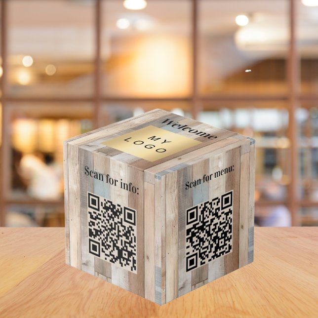 Welcome business logo QR codes wood info table Cube (Creator Uploaded)