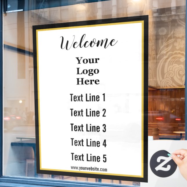 Welcome Business Text Website and Your Logo Here Window Cling (Cafe Window)