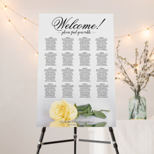 Welcome! Butter Yellow Rose 16 Table Seating Chart Foam Board