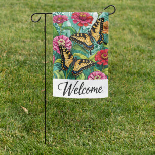 Welcome Butterfly Floral Garden Flag