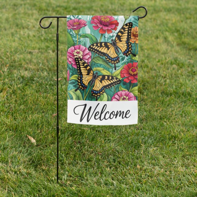 Welcome Butterfly Floral Garden Flag (In SItu)