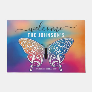 Welcome Butterfly Personalized Family Name Doormat