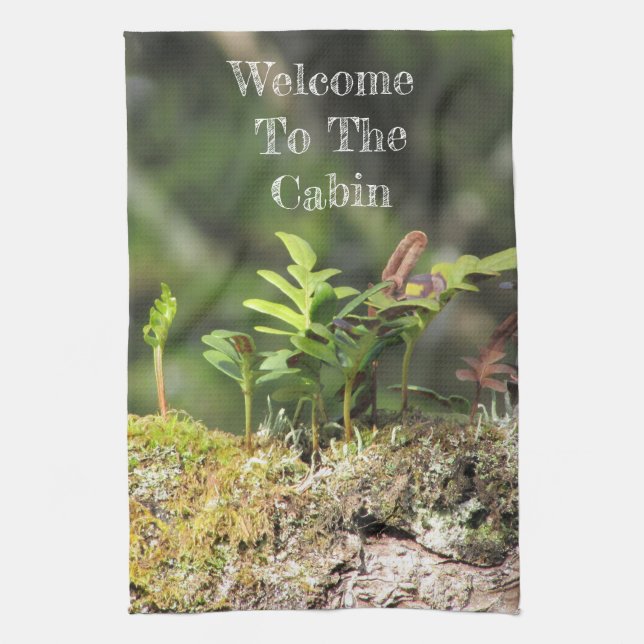 Welcome Cabin Fern Moss Nature Green Plant Guest Kitchen Towel (Vertical)