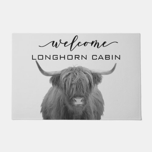 Welcome Cabin Lodge Highland Cow Farmhouse Doormat