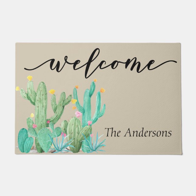 Welcome Cactus Southwest Personalized Doormat (Front)