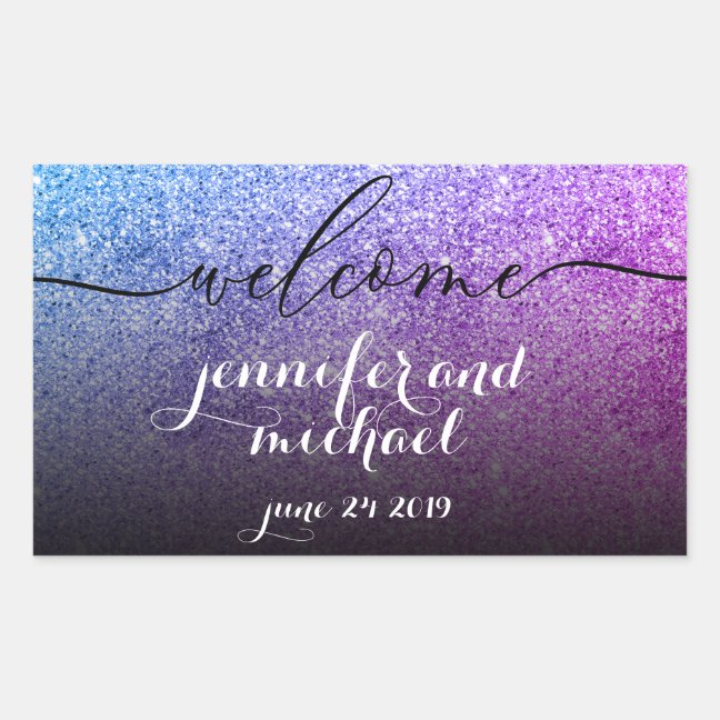 Welcome Calligraphy Glitter Pink Teal Rectangular Sticker