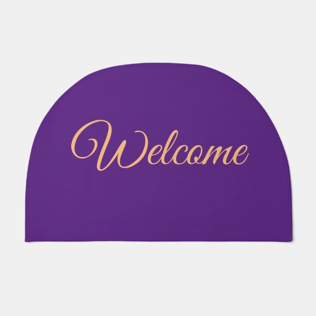 Welcome Calligraphy Royal Purple Personalized Doormat (Front)