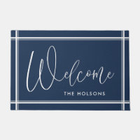 Welcome Calligraphy Script Last Name Navy