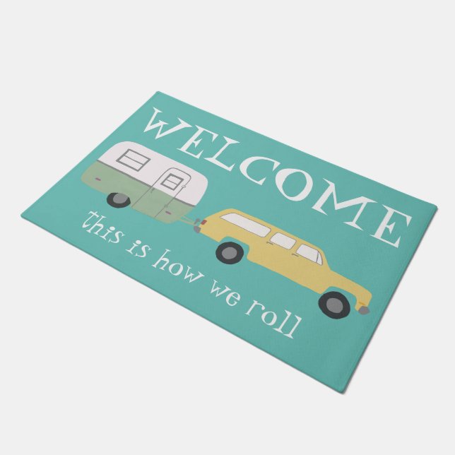 WELCOME Camper Trailer Vintage Motorhome Mint Doormat (Angled)