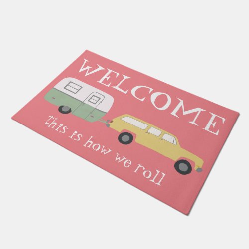 WELCOME Camper Trailer Vintage Motorhome Pink Doormat