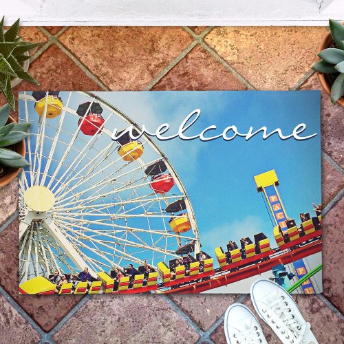 Welcome Carnival Ferris Wheel Roller Coaster Photo Doormat