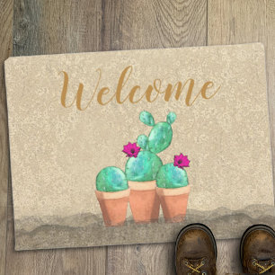WELCOME Casita Watercolor Southwest Flower Cactus Doormat