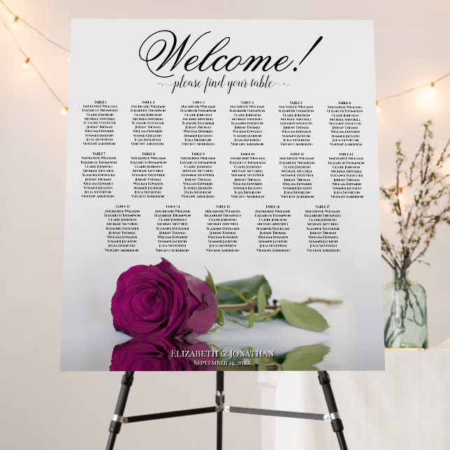 Welcome Cassis Magenta Rose 17 Table Seating Chart Foam Board (In Situ (Stand))