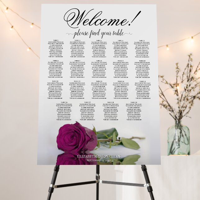 Welcome Cassis Magenta Rose 19 Table Seating Chart Foam Board (In Situ (Stand))