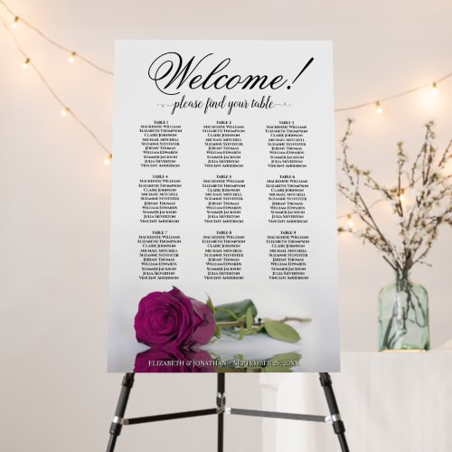 Welcome! Cassis Magenta Rose 9 Table Seating Chart Foam Board