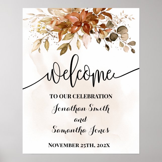 Welcome Ceremony Fall Wedding Autumn Eucalyptus Poster (Front)