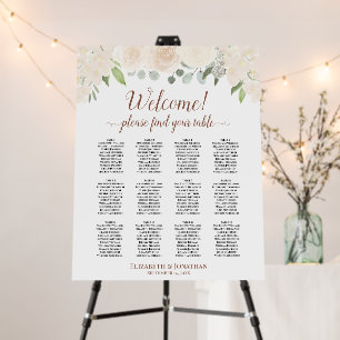 Welcome! Champagne Floral 12 Table Seating Chart Foam Board