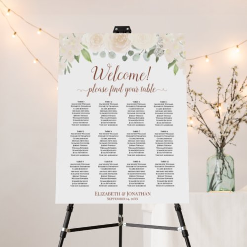 Welcome Champagne Floral 12 Table Seating Chart Foam Board