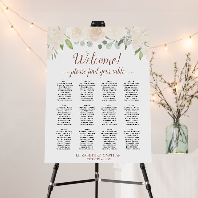 Welcome! Champagne Floral 12 Table Seating Chart Foam Board (In Situ (Stand))