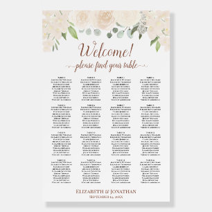 Welcome! Champagne Floral 16 Table Seating Chart Foam Board