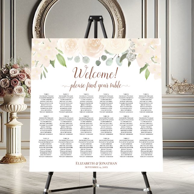 Welcome! Champagne Floral 18 Table Seating Chart Foam Board (On Stand)