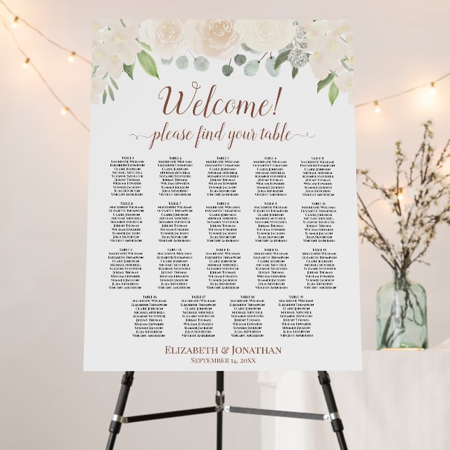 Welcome! Champagne Floral 19 Table Seating Chart Foam Board (In Situ (Stand))