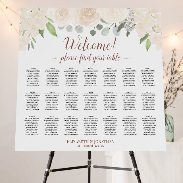Welcome! Champagne Floral 21 Table Seating Chart Foam Board (In Situ (Stand))