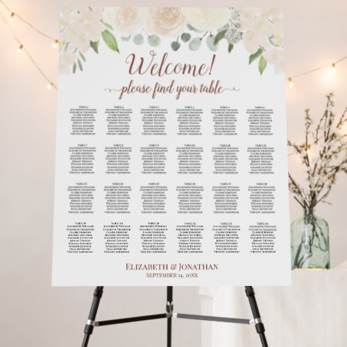 Welcome Champagne Floral 24 Table Seating Chart Foam Board