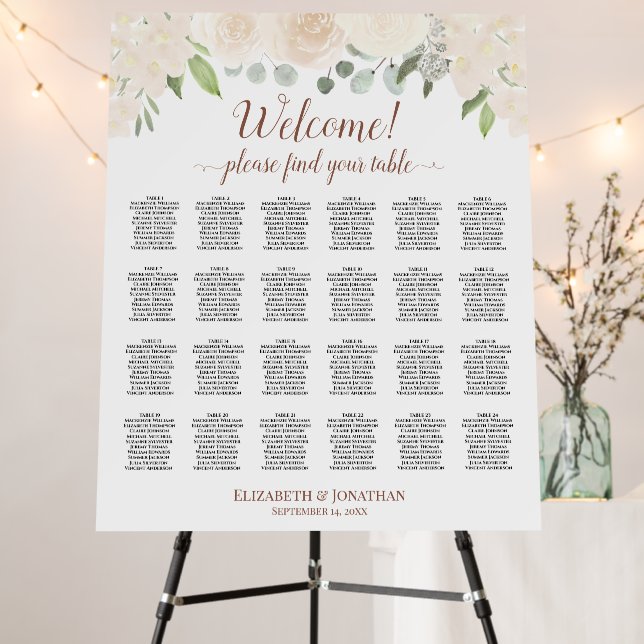 Welcome! Champagne Floral 24 Table Seating Chart Foam Board (In Situ (Stand))