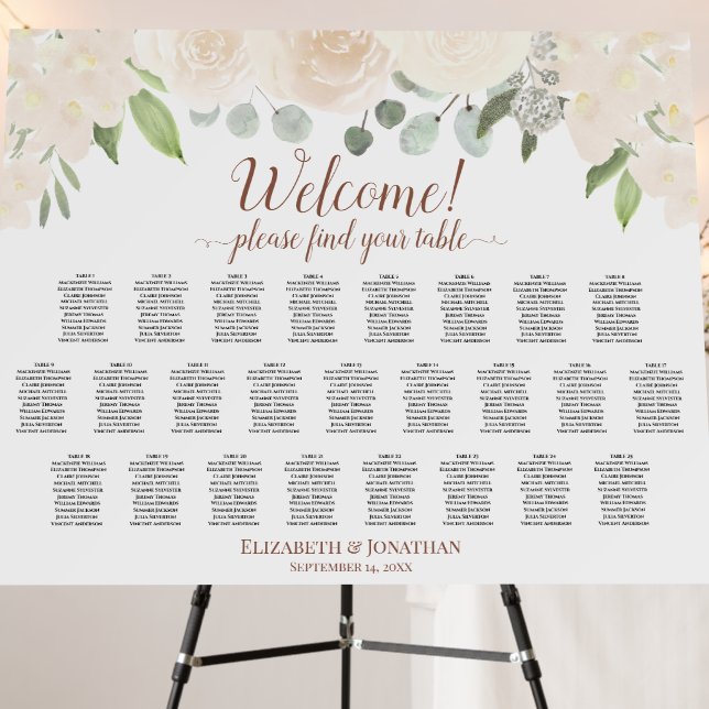 Welcome! Champagne Floral 25 Table Seating Chart Foam Board (In Situ (Stand))