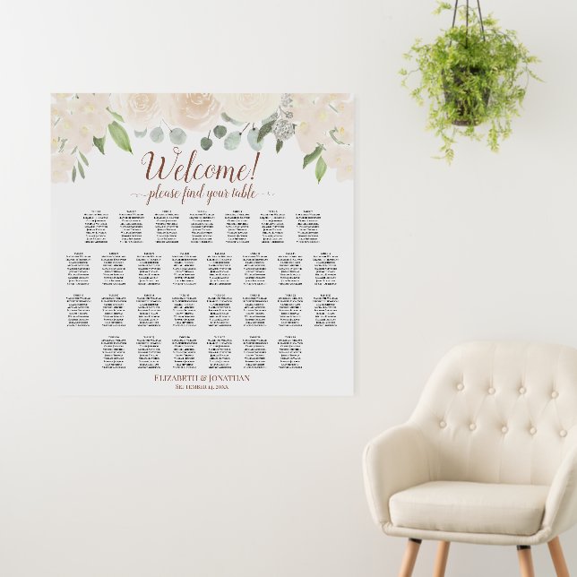 Welcome! Champagne Floral 29 Table Seating Chart Foam Board (In Situ (Wall))