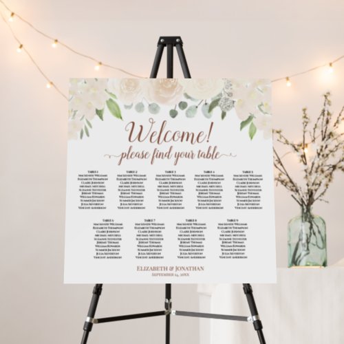 Welcome Champagne Floral 9 Table Seating Chart Foam Board