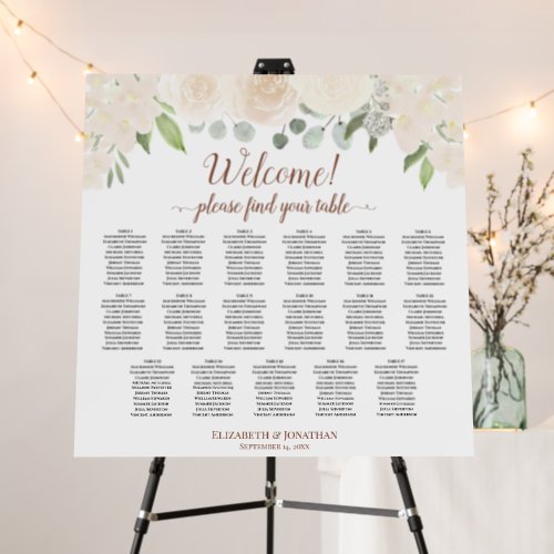 Welcome Champagne Roses 17 Table Seating Chart Foam Board
