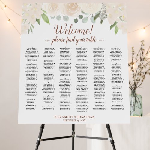 Welcome Champagne Roses Alphabetical Seating Chart Foam Board