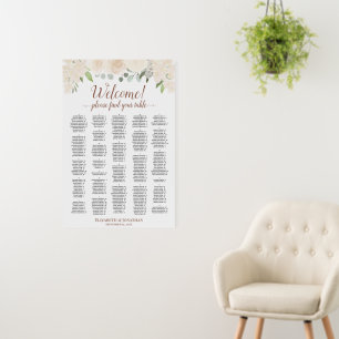 Welcome Champagne Roses Alphabetical Seating Chart Foam Board