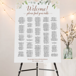 Welcome Champagne Roses Alphabetical Seating Chart Foam Board