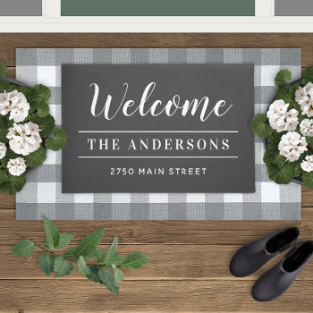 Welcome Charcoal Gray Personalized Family Name Doormat by Plush_Paper at Zazzle
