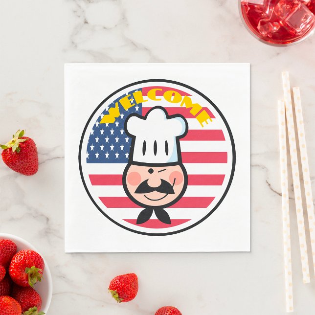 Welcome Chef With American Flag  Napkins (Creator Uploaded)