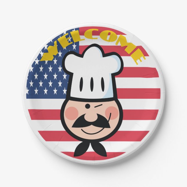 Welcome Chef With American Flag  Paper Plates (Front)