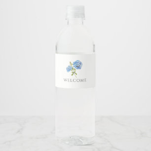 Welcome   Chic Blue Hydrangea Wedding Water Bottle Label