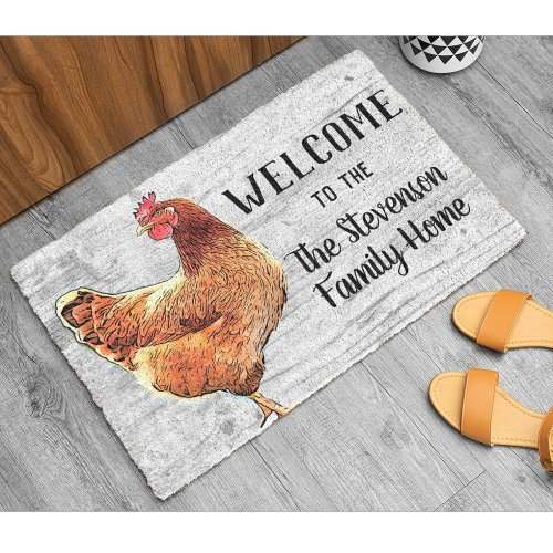 Welcome Chicken Rooster Animal Family Name Home Doormat