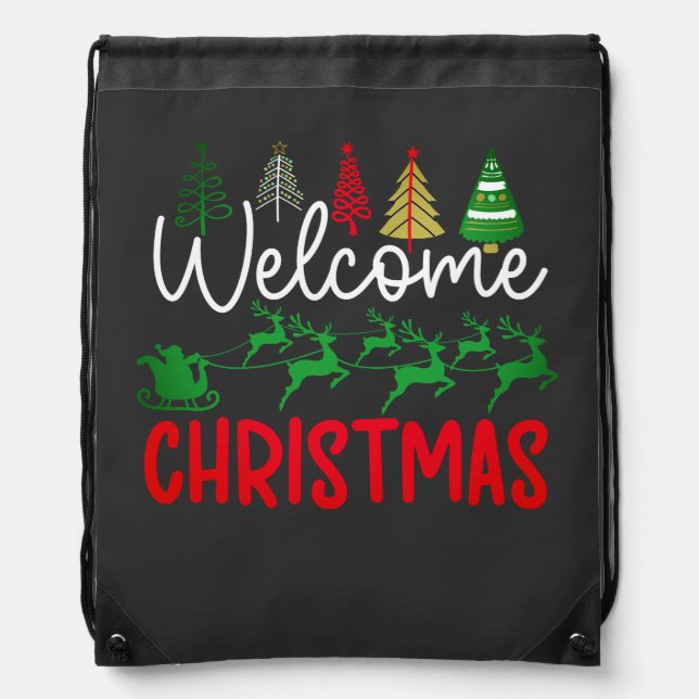 Welcome Christmas Festive Holiday Design-84964 Drawstring Bag (Front)