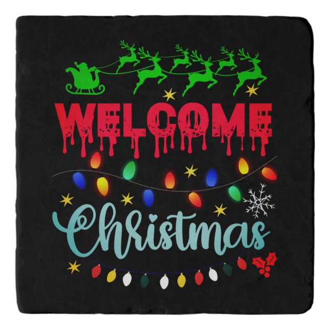Welcome Christmas Festive Lights Desgin-81124 Trivet (Front)