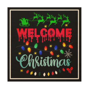 Welcome Christmas Festive Lights Desgin-81124 Wood Wall Art