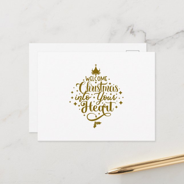 Welcome Christmas Into Your Heart Christmas Postcard (Front/Back In Situ)