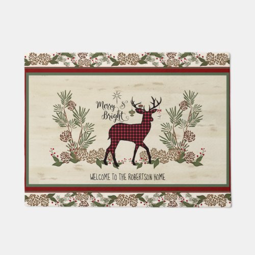 Welcome Christmas Merry and Bright Rustic Deer Doormat