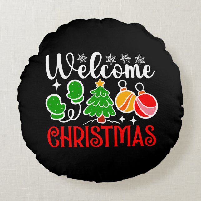 Welcome Christmas Round Pillow (Front)
