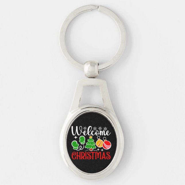 Welcome Christmas Tree And Ornaments-23758 Keychain (Front)
