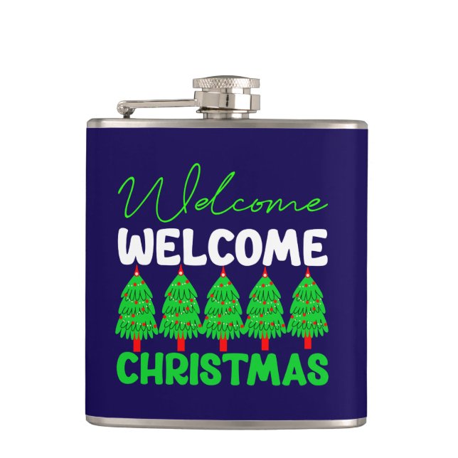 Welcome Christmas Tree Holiday Design-85600 Flask (Front)