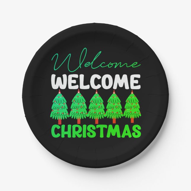 Welcome Christmas Tree Holiday Design-85600 Paper Plates (Front)